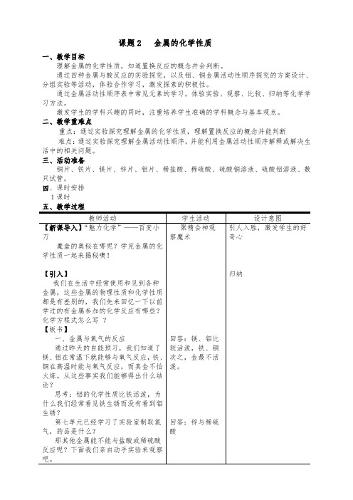 九年级化学下《第八单元 金属和金属材料 课题2 金属的化学性质》教案设计_14