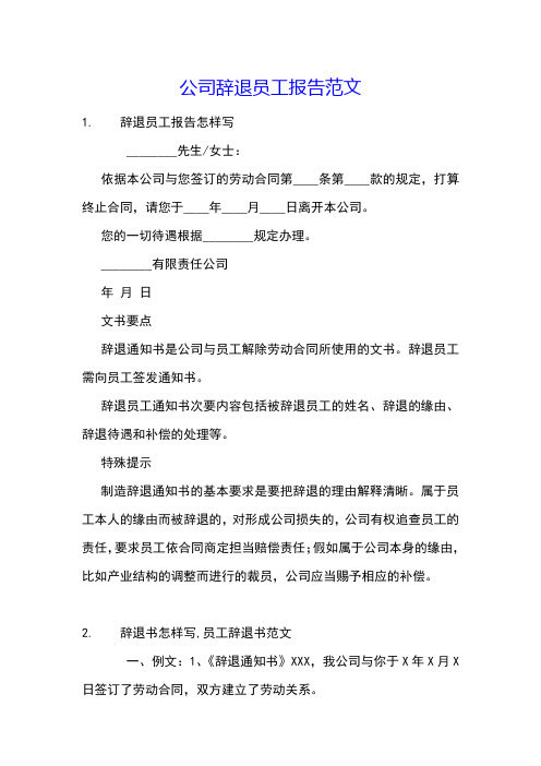 公司辞退员工报告范文