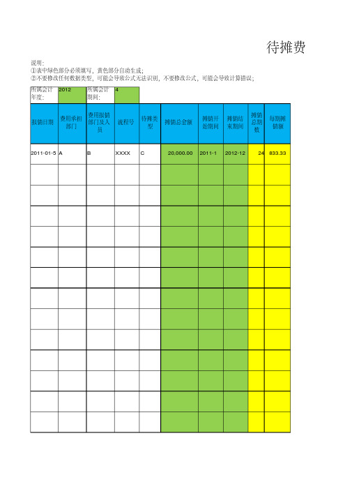 最新待摊费用计算台账整理