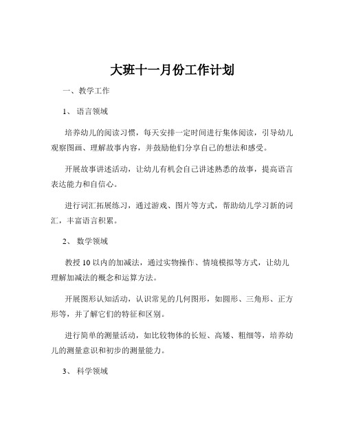 大班十一月份工作计划