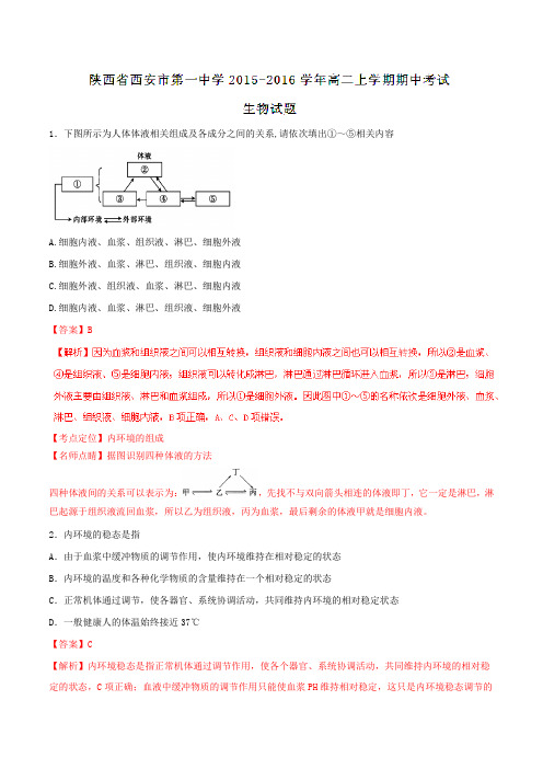 【全国百强校】陕西省西安市第一中学2015-2016学年高二上学期期中考试生物试题解析(解析版)