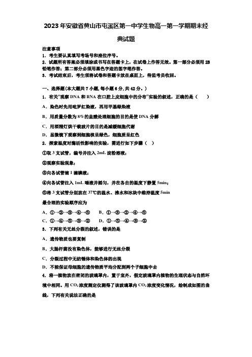 2023年安徽省黄山市屯溪区第一中学生物高一第一学期期末经典试题含解析