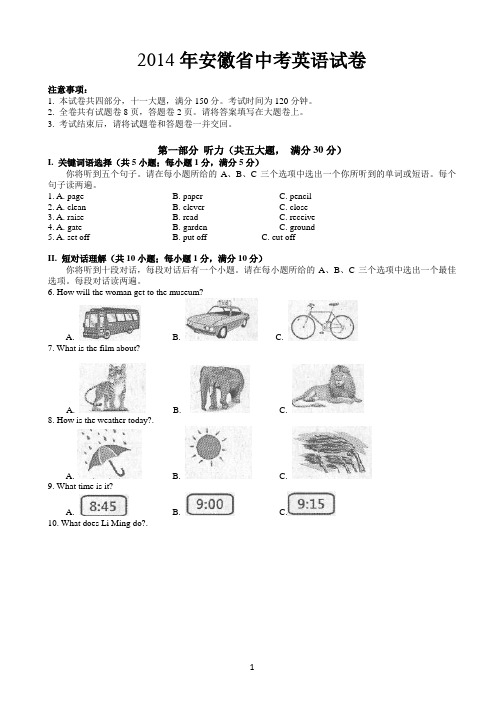 2014安徽英语试题及解析(word版)