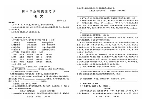 河南省濮阳市2019届初中毕业班摸底考试语文试题及答案