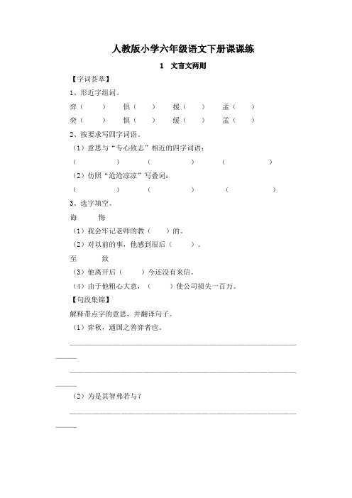 人教版小学六年级语文下册全册课课练【精编】