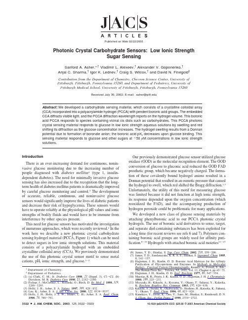 Photonic Crystal Carbohydrate Sensors Low Ionic Strength Sugar Sensing