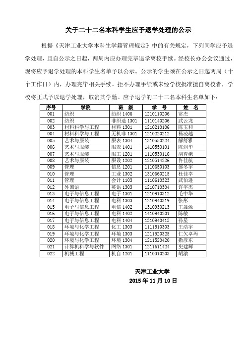 关于二十二名本科学生应予退学处理的公示