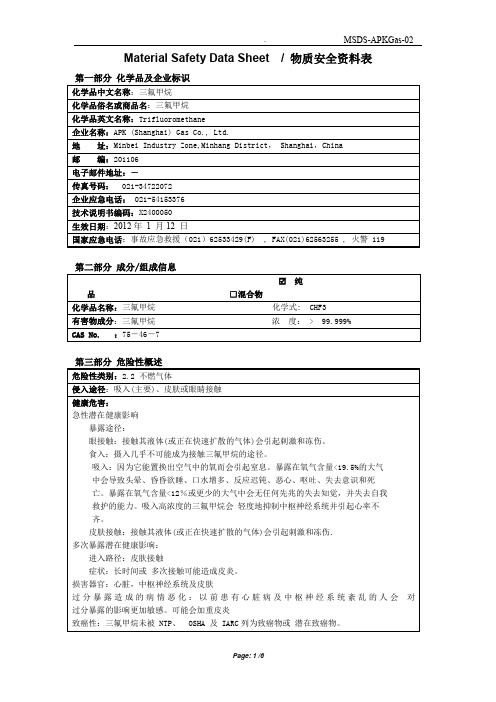 MSDS -CHF3(三氟甲烷)中文