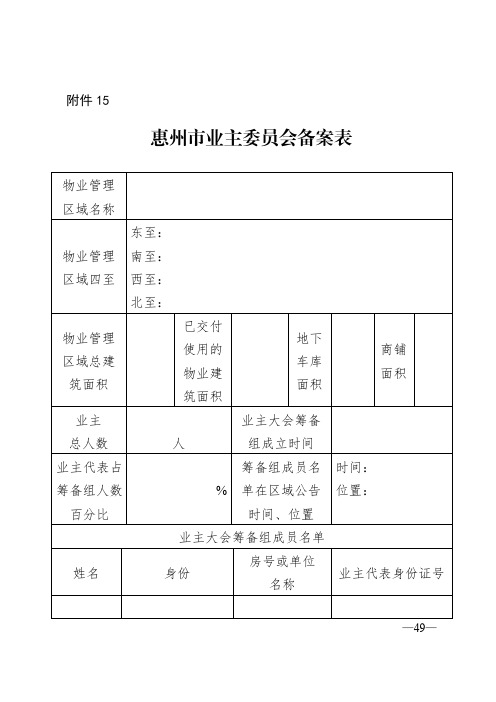 惠州市业主委员会备案表