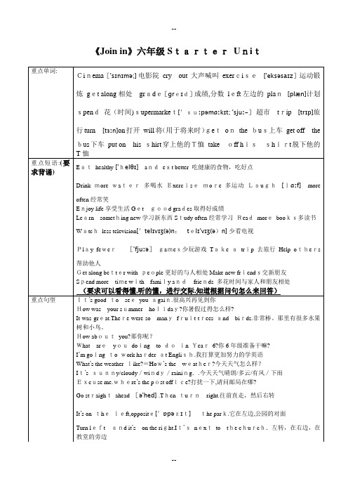 新版join-in-六年级上册重点单词及句型整理