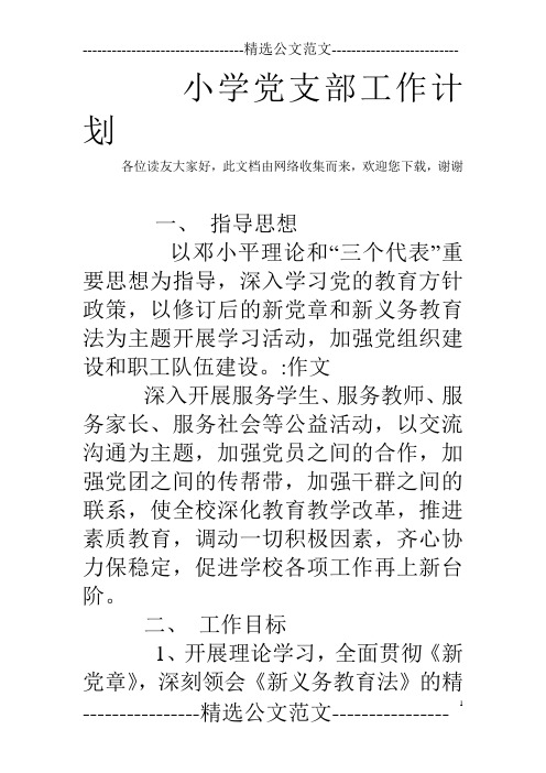 小学党支部工作计划