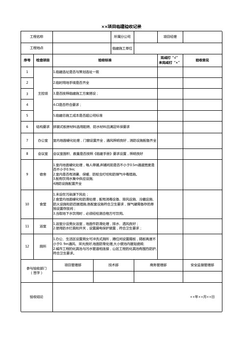 建筑工程临建验收记录表(模板)