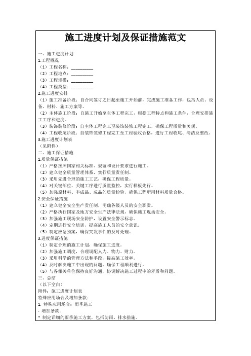 施工进度计划及保证措施范文