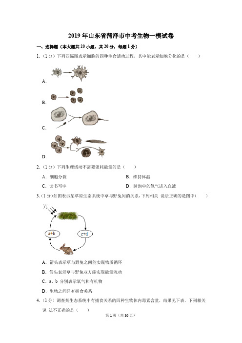 2019年山东省菏泽市中考生物一模试卷(解析版)