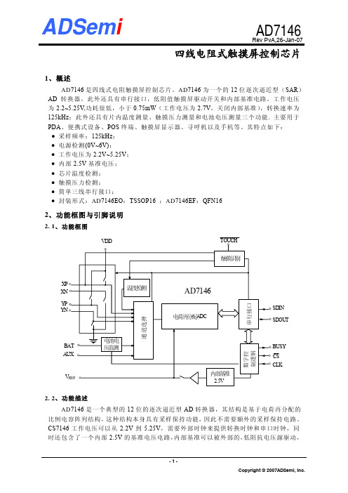 四线电阻式触摸屏