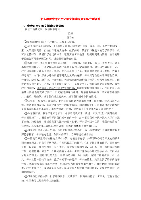 新人教版中考语文记叙文阅读专题训练专项训练