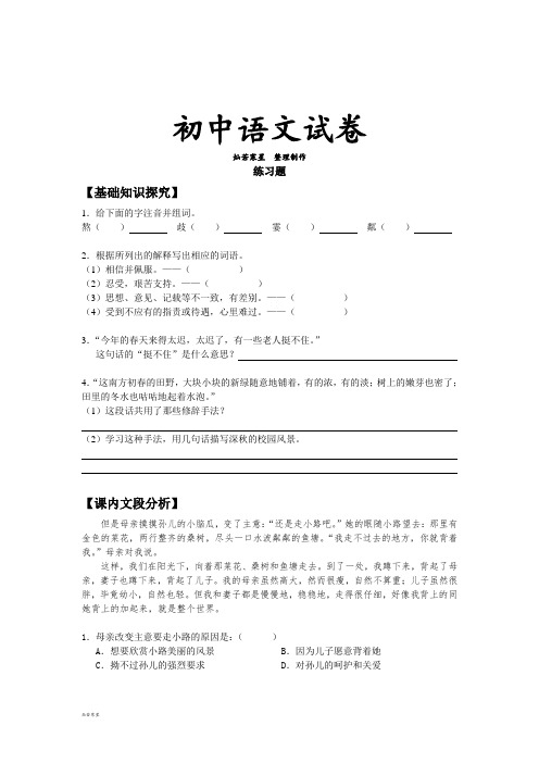 部编版七年级上册语文散步试卷.doc