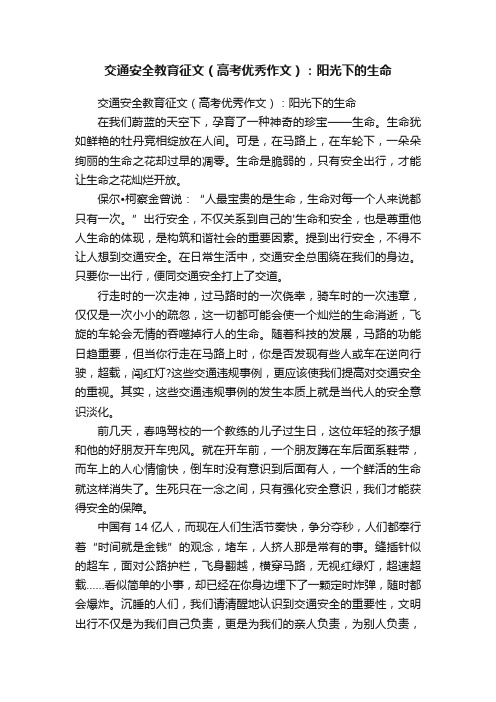 交通安全教育征文（高考优秀作文）：阳光下的生命