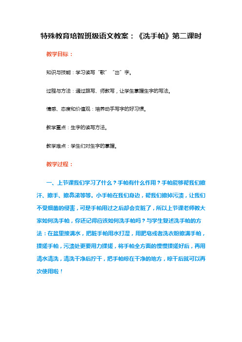 特殊教育培智班级语文教案：《洗手帕》第二课时