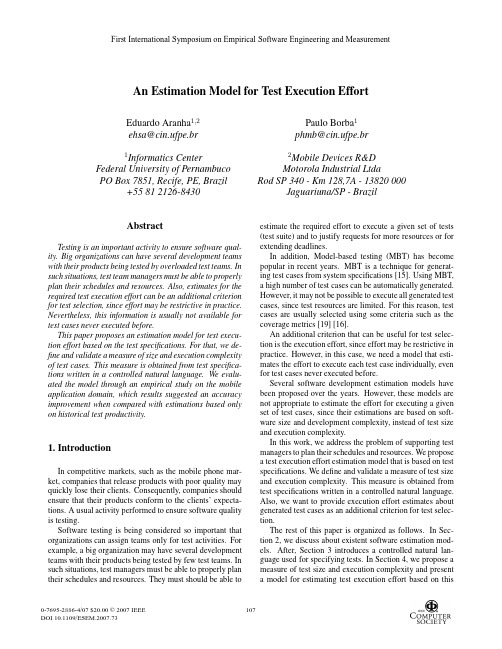 An Estimation Model for Test  Execution  Effort