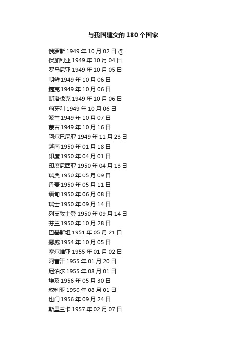 与我国建交的180个国家