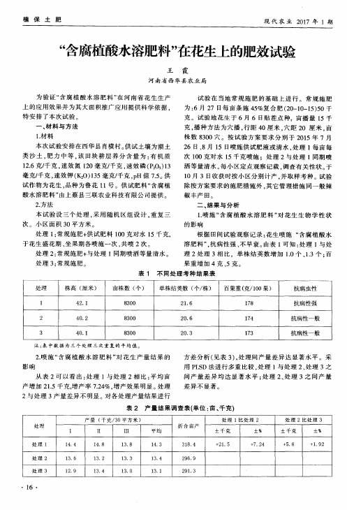 “含腐植酸水溶肥料”在花生上的肥效试验