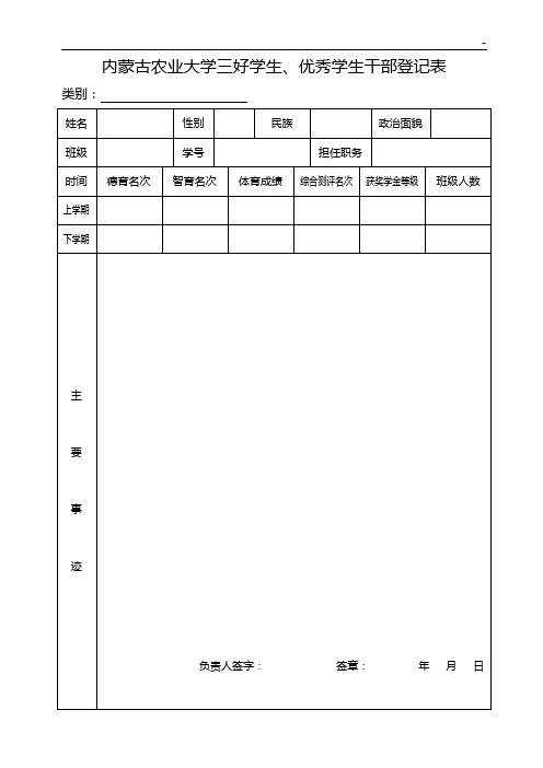 内蒙古农业大学三好学生登记表