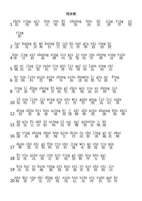 部编版三年级上册生字表和词语表