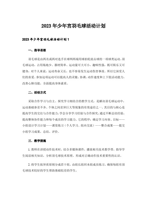 2023年少年宫羽毛球活动计划