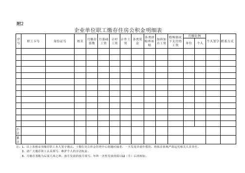 企事业单位职工缴存住房公积金明细表精选全文完整版