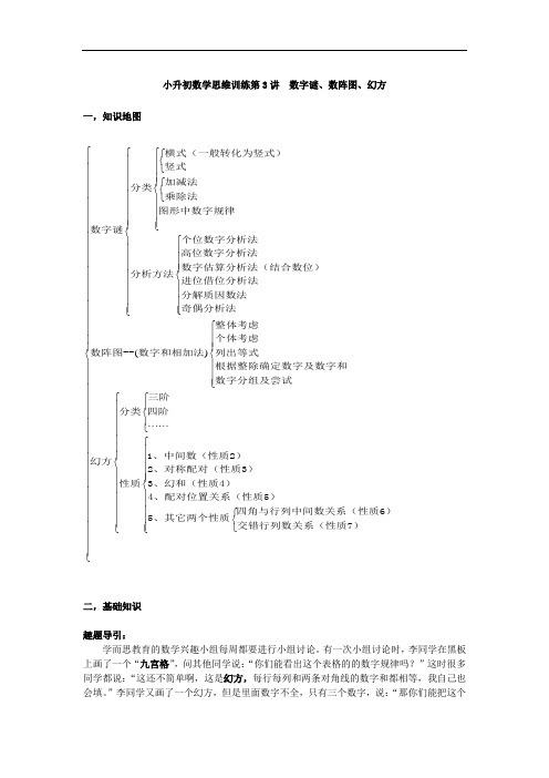 六年级下册数学试题-小升初数学思维训练第3讲  数字谜、数阵图、幻方 全国通用(含答案)