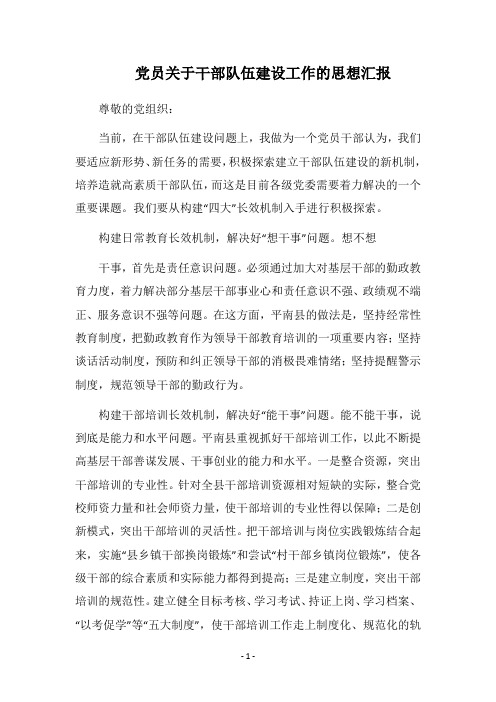 党员关于干部队伍建设工作的思想汇报