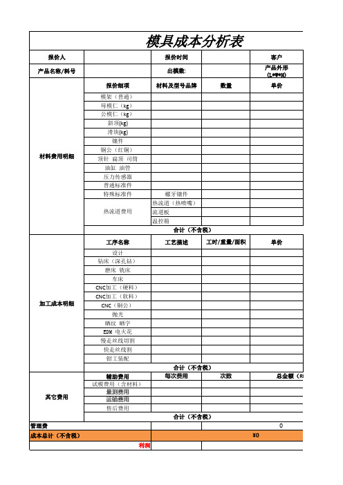 模具成本分析模板