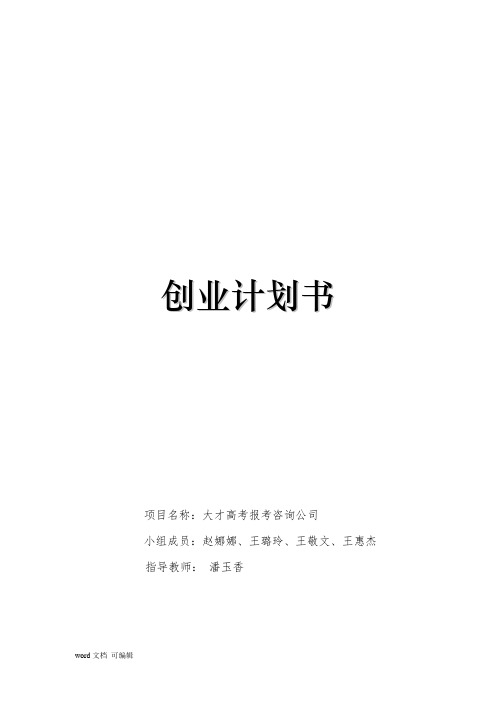 大才高考报考咨询公司创业计划书