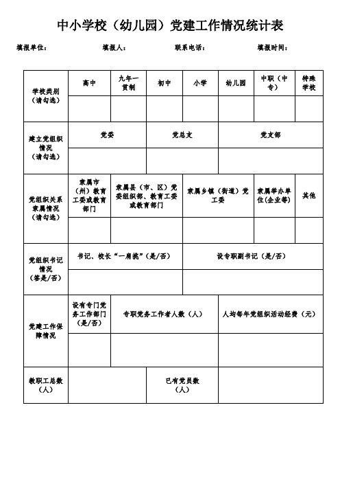 中小学校党建工作情况统计表