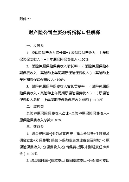 财产险公司主要分析指标口径解释