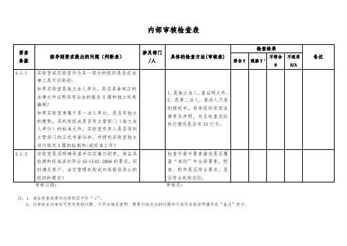 实验室认可内审检查表