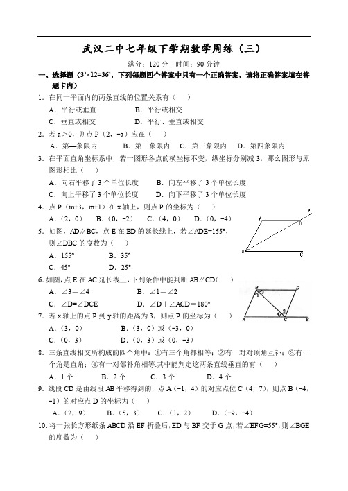 最新版初中七年级数学题库 武汉市二中七年级周练