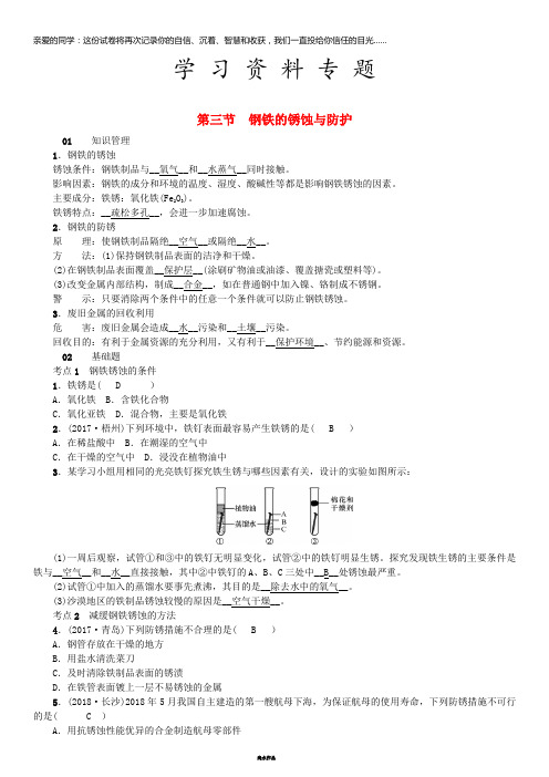 九年级化学下册 第九单元 金属 第三节 钢铁的锈蚀与防护同步测试 (新版)鲁教版