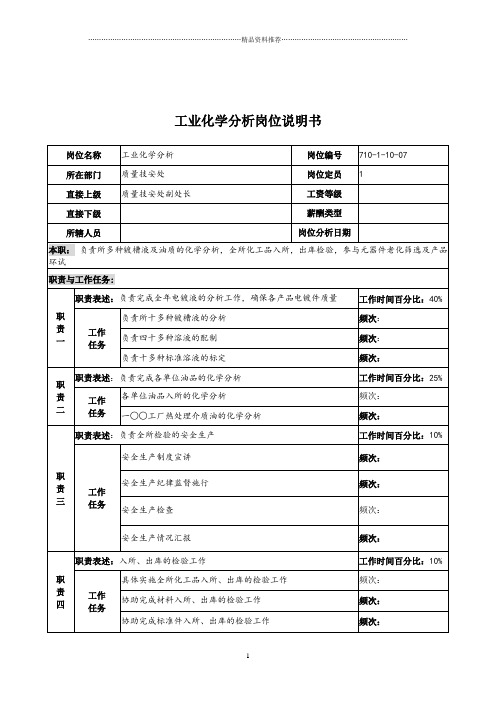 中船重工研究所质量技安处工业化学分析岗位说明书