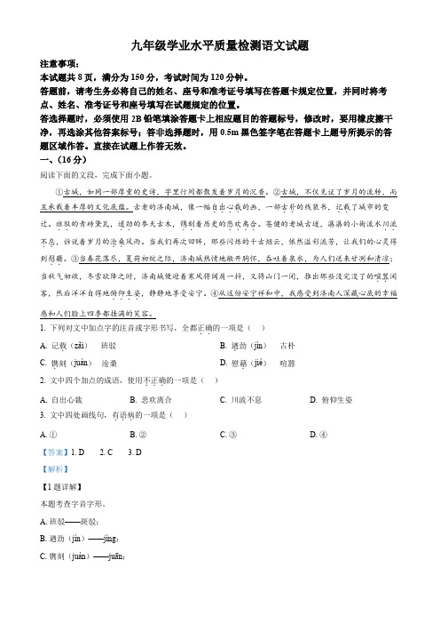 精品解析：2024年山东省济南市市中区中考二模语文试题(解析版)