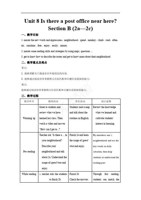 Unit 8 Is there a post office near here教学设计方案