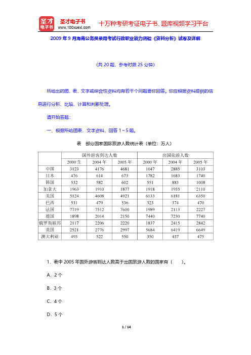 2009年9月海南公务员录用考试行政职业能力测验《资料分析》试卷及详解【圣才出品】