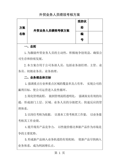 外贸业务人员绩效考核方案或提成机制