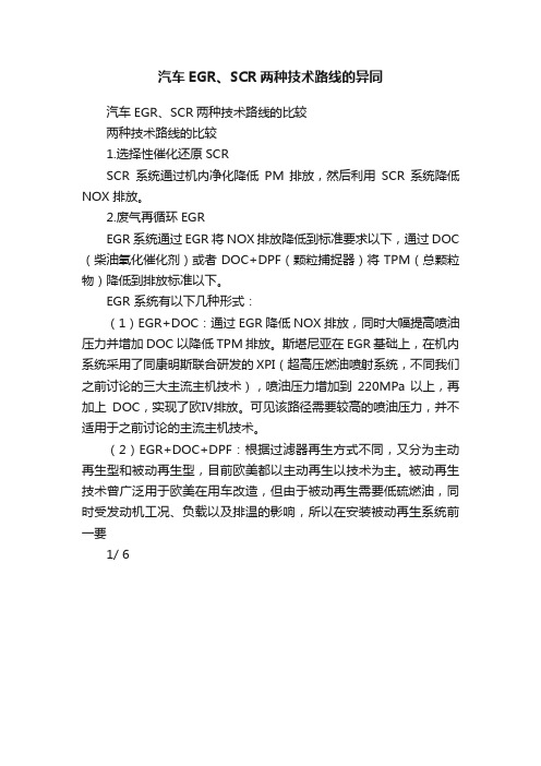 汽车EGR、SCR两种技术路线的异同