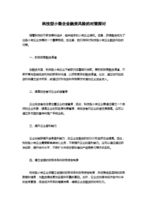 科技型小微企业融资风险的对策探讨