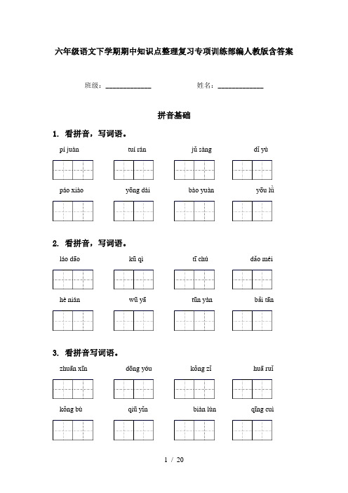 六年级语文下学期期中知识点整理复习专项训练部编人教版含答案