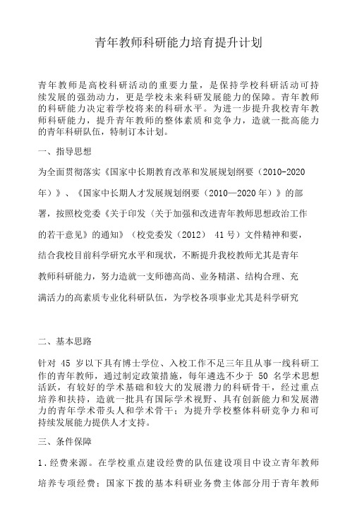 青年教师科研能力培育提升计划