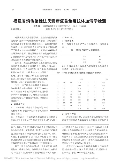 福建省鸡传染性法氏囊病疫苗免疫抗体血清学检测