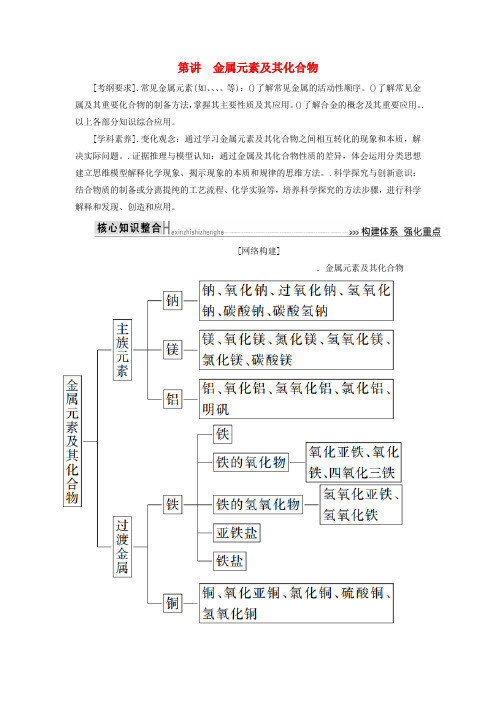 2019高考化学二轮冲刺复习精讲第一部分必考部分第9讲金属元素及其化合物讲义含解析